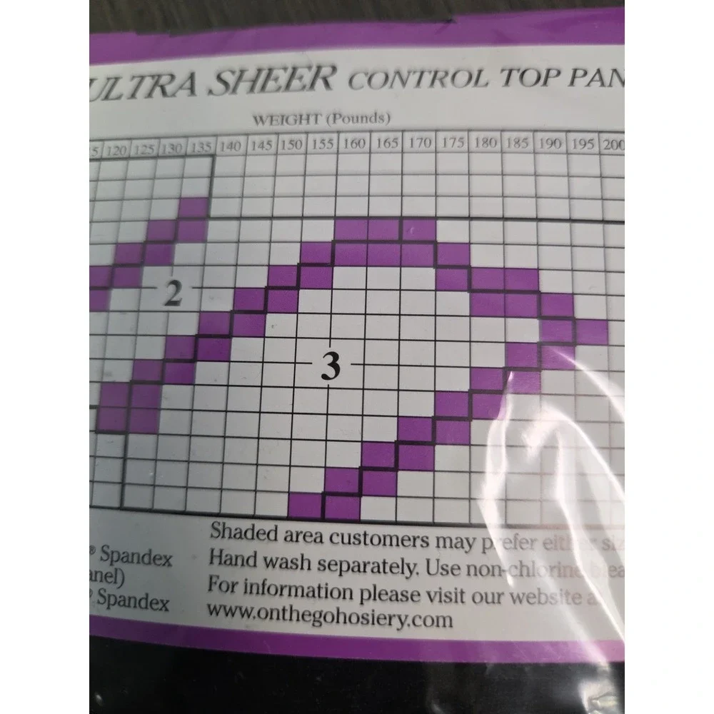 On the Go! Lycra Ultra Sheer‎ Control Top Pantyhose Jet Black Size 3 New